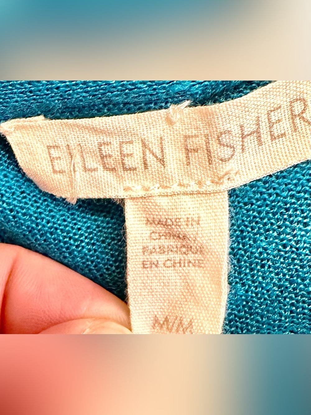 EILEEN FISHER Open Linen/Tencel Cardigan in beautiful teal/peacock - Size M - Picture 9 of 11